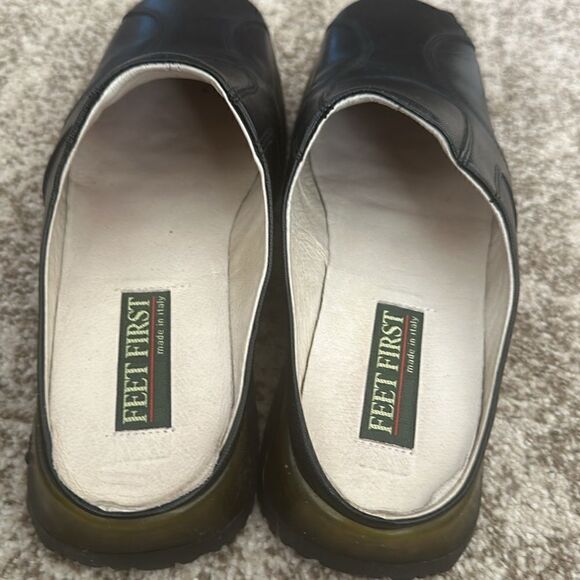 Feet First Black Leather Slides Mules 36 - Picture 4 of 7
